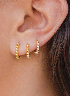 Earring铜耳扣Ins极简几何圆珠串珠耳钉耳圈耳饰欧美个性穿搭耳环