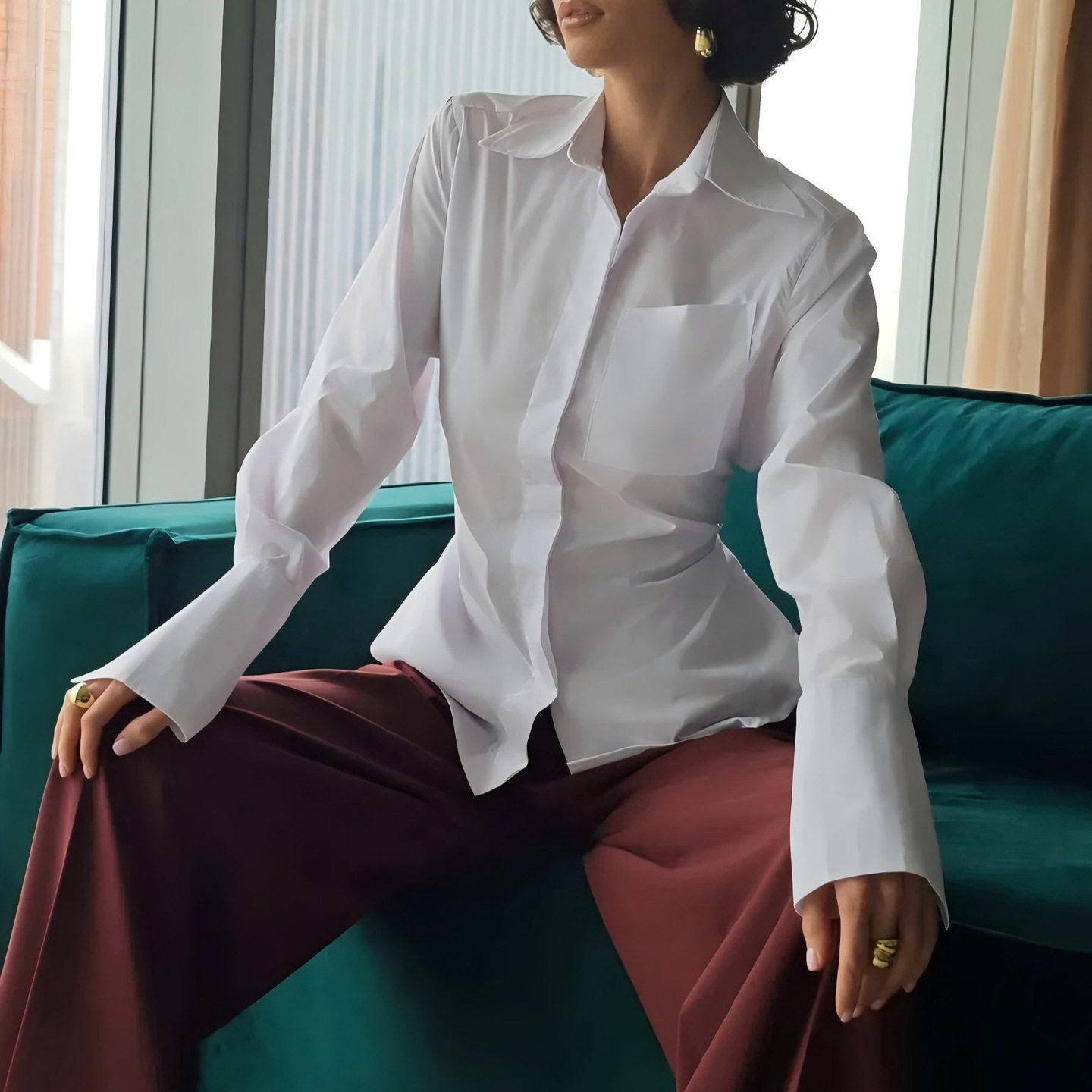 欧美气质女装百搭休闲纯色翻领衬衫时尚套装女上衣Women Shirts