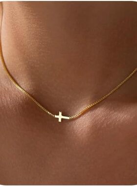 Women Choker Necklace欧美流行十字架项链可调节盒子链时尚饰品