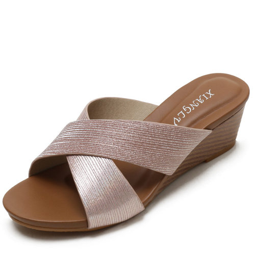Women Slipper Shoes坡跟罗马凉鞋波西米亚民族露趾度假旅游女鞋