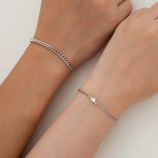 Lover Bracelets欧美简约不锈钢爱心链条小众设计感情侣手链2件套
