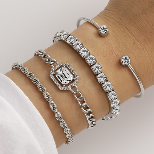 Women Bracelet Sets欧美手饰复古麻花手链夸张朋克镶钻开口手镯