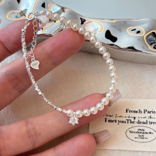 Bracelet不规格碎银子锆石闪钻珍珠手链轻奢小众精致手串学生手饰