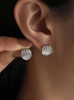 Earring Sets欧美简约时尚金银贝壳耳钉小众设计金属纹理扇形耳环