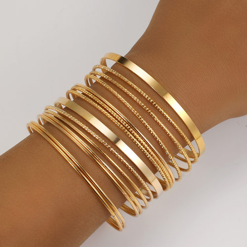 Bracelet Sets Jewelry个性夸张宽面手镯金色光面手环链多件套装
