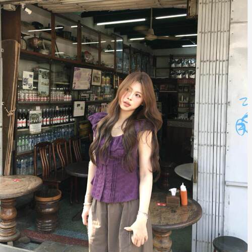 法式复古荷叶边衬衫女夏