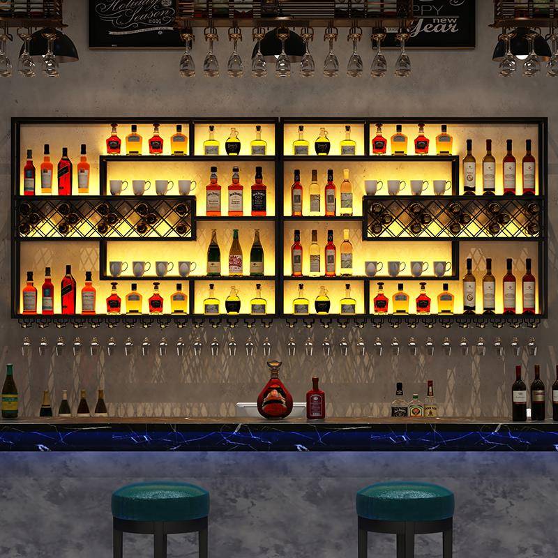 需定制酒吧吧台酒柜靠墙创意工业风酒架子展示葡萄酒红酒铁艺酒架