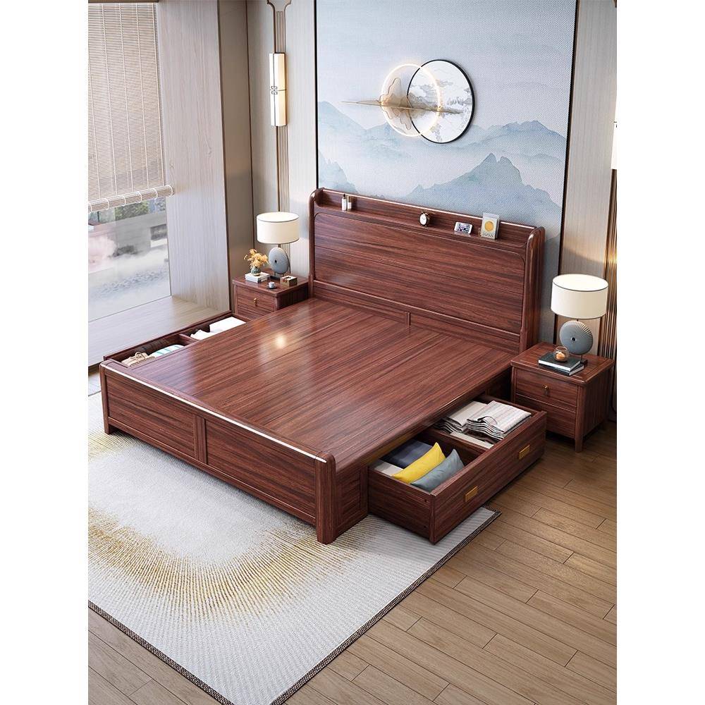 新中式乌金木实木床全实木榫卯结构家用主卧室大床1米8双人床1米5