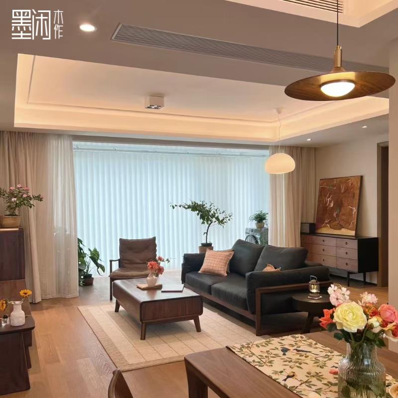 需定制墨闲实木沙发客厅2025新款新中式黑胡桃木白蜡木沙发茶几家