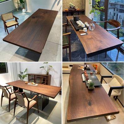 需定制北美黑胡桃木大板茶桌实木原木黑檀老板新中式设计师办公桌