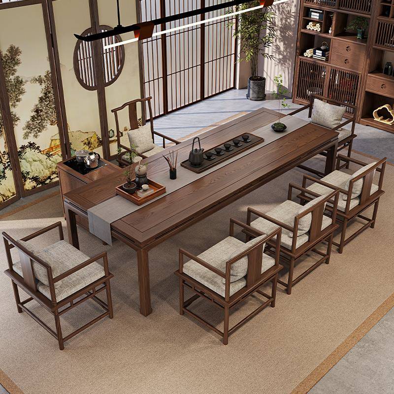 需定制实木茶桌椅组合新中式榆木家用客厅办公室泡茶桌禅意一桌五