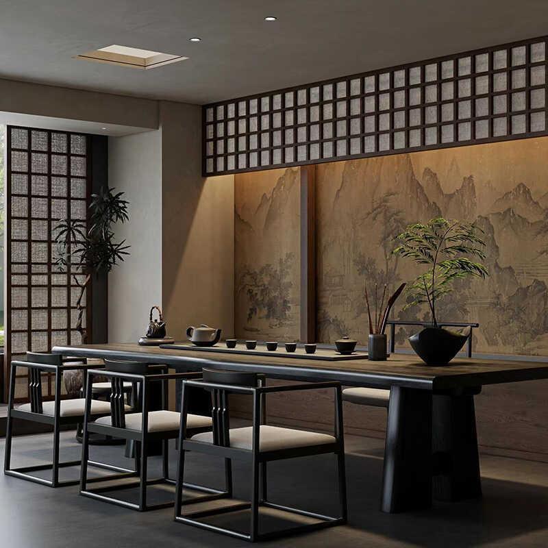 需定制新中式实木茶桌椅组合宋式禅意功夫茶台茶室泡茶桌黑胡桃木