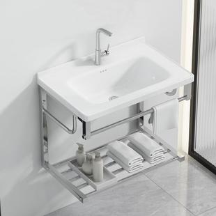 洗手盆卫生间一体陶瓷洗脸盆不锈钢支架洗漱池防水加深 阳台挂墙式