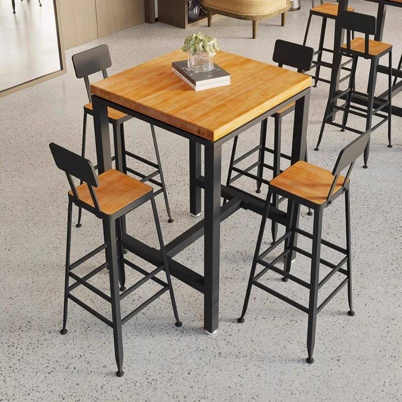 需定制铁艺实木吧台桌高脚桌椅奶茶咖啡店酒吧靠墙阳台桌椅组合商