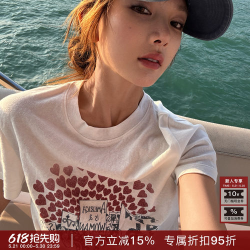 R-HER学院风刺绣短袖T恤女
