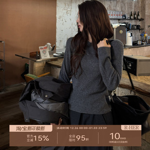 圆领复古纯色毛衣针织衫 桑蚕丝长袖 柔灰针织 RW50TMR02 HER