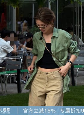 RHER STUDIO“牛油果绿衬衫”春夏慵懒宽松显瘦老钱风亚麻衬衫C26