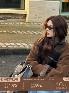 R-HER【雾感夹克】于Moli 短款翻领加厚宽松保暖夹克女羊毛外套