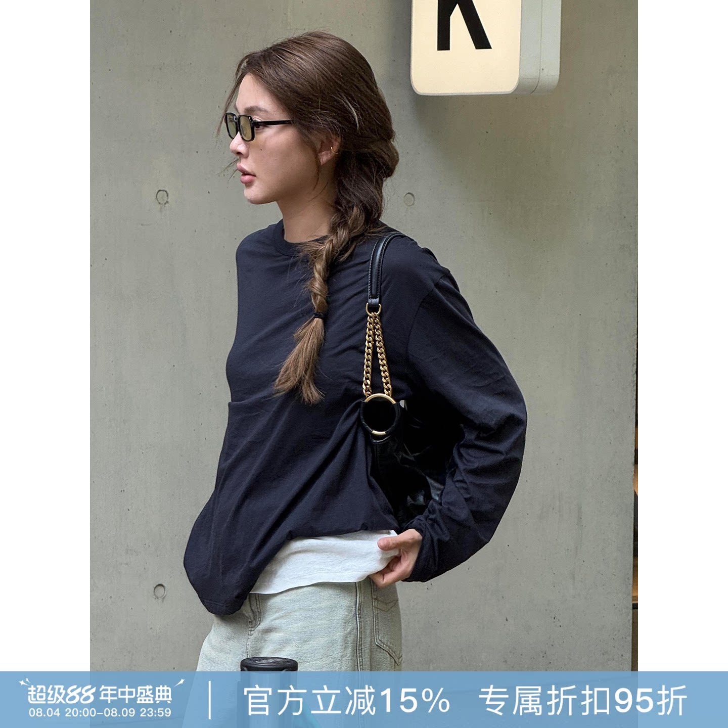 RHER STUDIO“休闲长袖T”100棉夏季新款简约百搭宽松舒适长袖T27