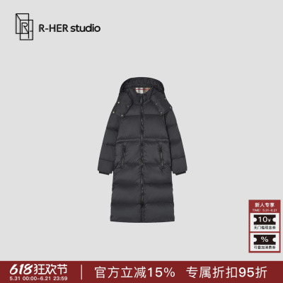 R-HER“格纹苔原”90白鸭绒秋冬加厚过膝休闲保暖百搭时尚外套Y51