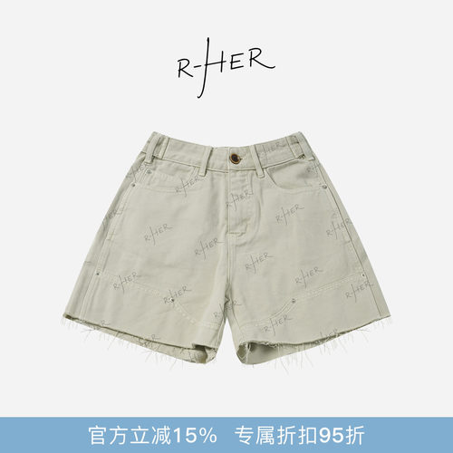 RHER STUDIO“铆钉短裤”100棉牛仔短裤美式时尚宽松显瘦K2078