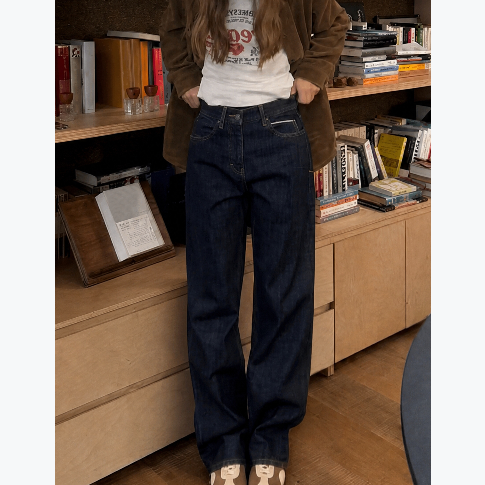 RHER STUDIO秋新品复古水洗百搭宽松遮胯显瘦直筒原牛牛仔裤K7063