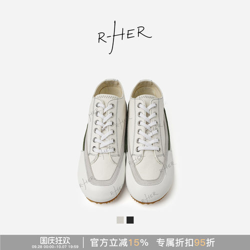 RHER STUDIO 撞色厚底复古休闲百搭低帮系带运动帆布鞋