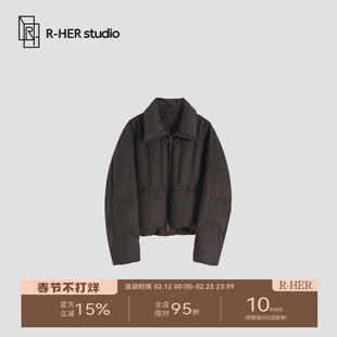 R-HER“冬日modern”肯豆风翻领低调雅致老钱风女保暖百搭外套Y30