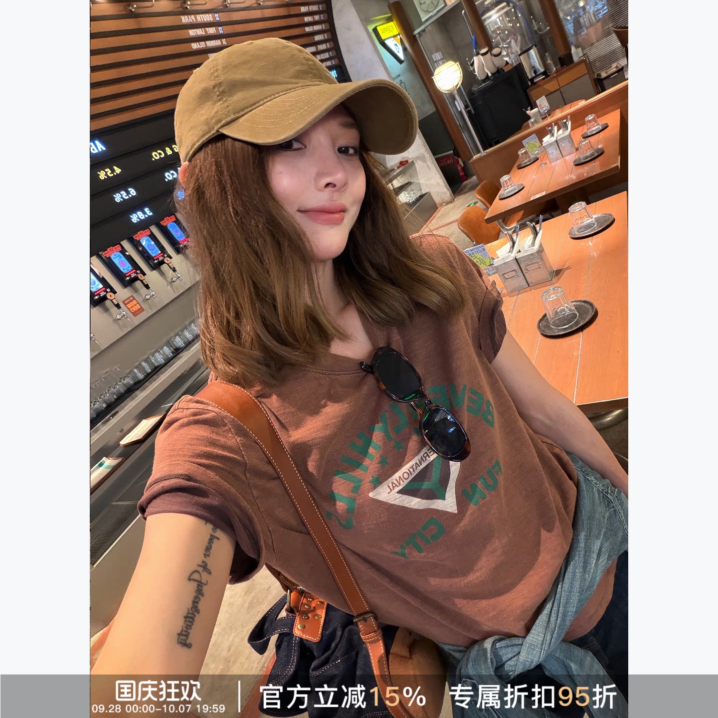 RHER STUDIO 复古字母印花圆领宽松显瘦休闲百搭短袖T3144