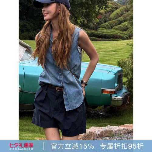 RHER STUDIO“老钱短裤”夏季新款宽松显瘦高腰百搭A字短裤K2410