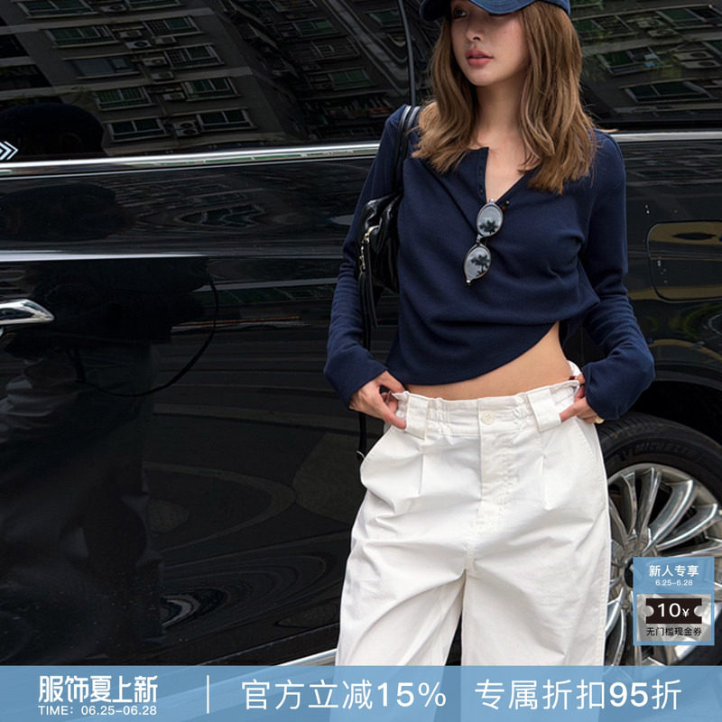 RHER STUDIO“花边筒裤”春夏百搭宽松垂感高腰显瘦阔腿女裤K5414