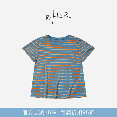 RHER STUDIO“汉麻条纹T”夏季新款宽松显瘦百搭宽松休闲短袖T687
