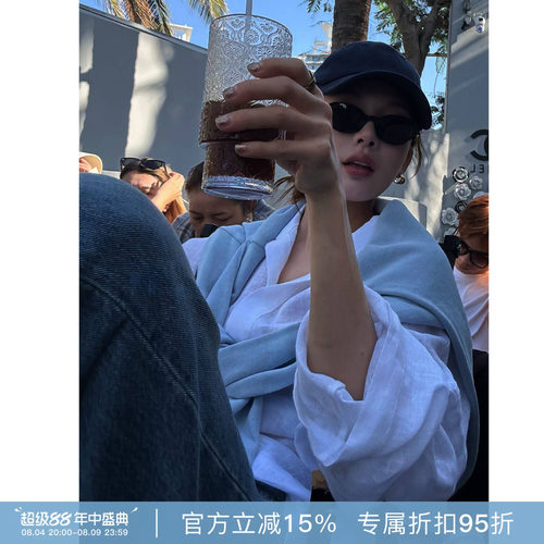 RHER STUDIO“雾区白衫”翻领亚麻长袖衬衫简约宽松休闲上衣C855C