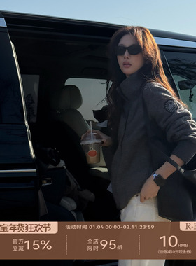 R-HER“暮色琴韵”秋冬慵懒老钱风绵羊毛保暖长袖气质拉链夹克JF3