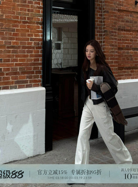 R-HER【白牛长裤】纯白休闲百搭高腰显瘦直筒垂感牛仔长裤RP50KF9