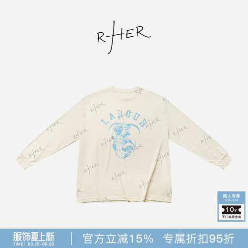 RHER STUDIO“酷酷小狗T”新款美式复古宽松圆领字母印花长袖TS77