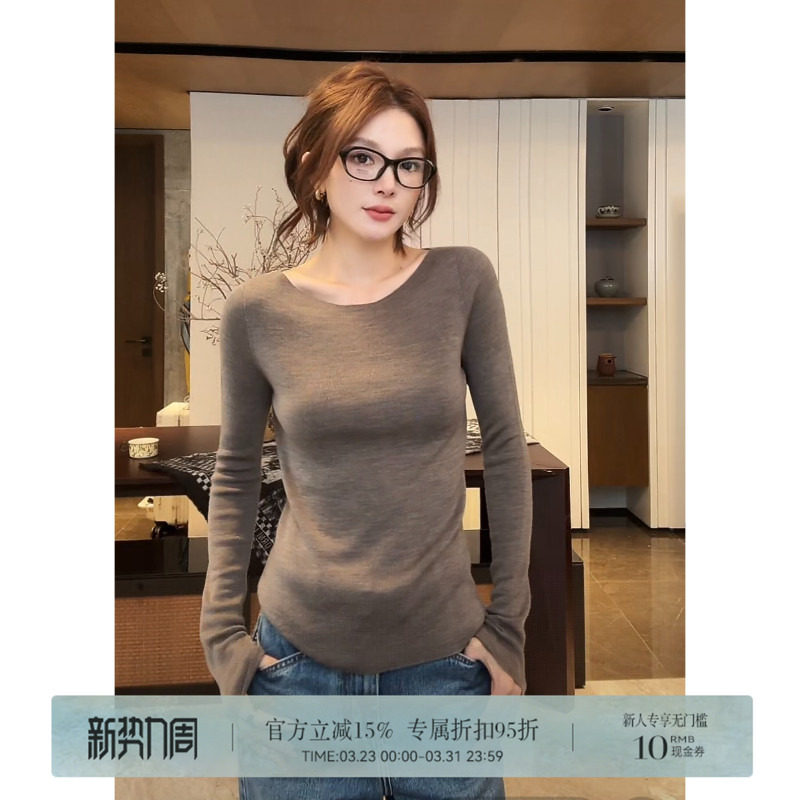 R-HER【多彩打底】于Moli 秋冬修身型薄款圆领套头打底毛针织衫女