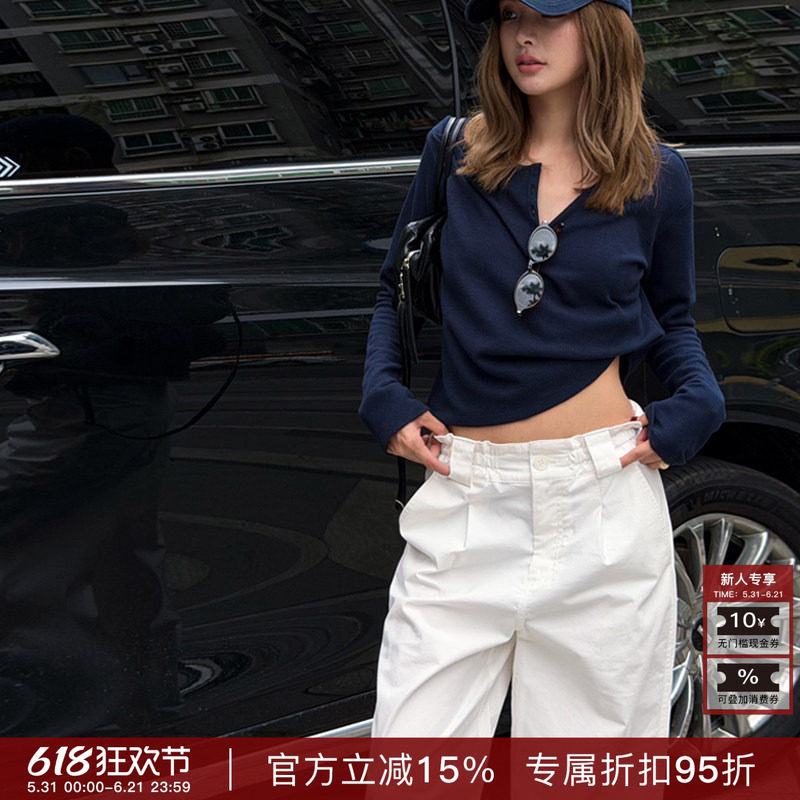 RHER STUDIO“花边筒裤”春夏百搭宽松垂感高腰显瘦阔腿女裤K5414