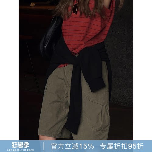 RHER STUDIO“工装军绿”夏季户外多袋工装短裤宽松透气阔腿裤K27