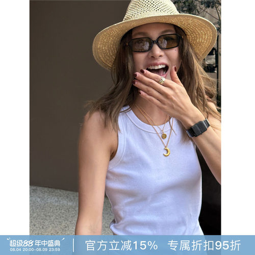 RHER STUDIO“清爽背心”白色薄款修身工字背心无袖打底显瘦上衣