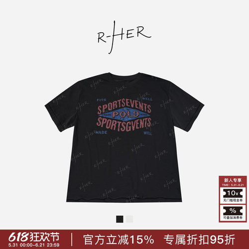 RHER STUDIO“100棉印花”夏季新款美式复古休闲百搭显瘦短袖T502