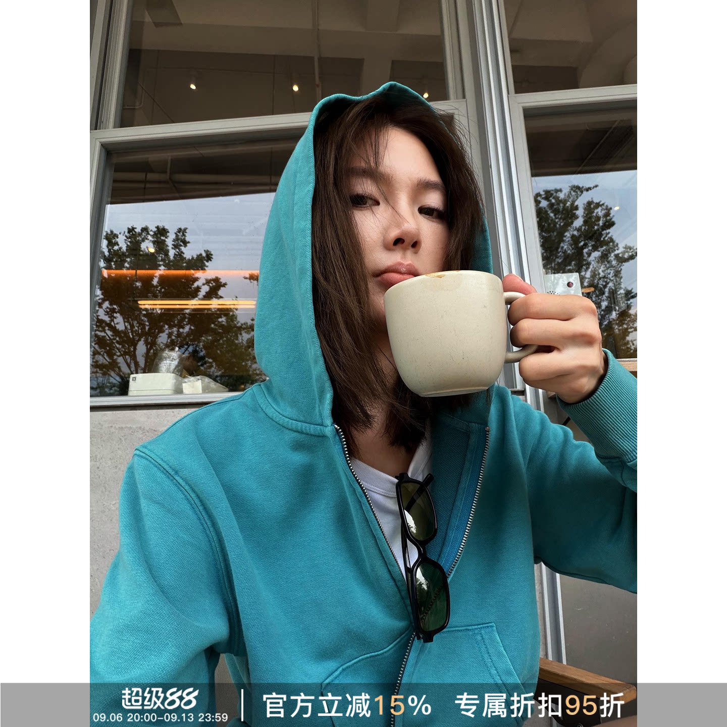 春秋连帽拉链宽松显瘦卫衣女