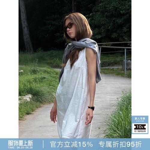 RHER STUDIO“白茶雪松”夏季新款气质显瘦无袖背心连衣裙L0003