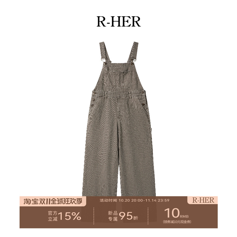 R-HER【工装背带】新款气质做旧百搭工装背带裤时尚设计感连体裤