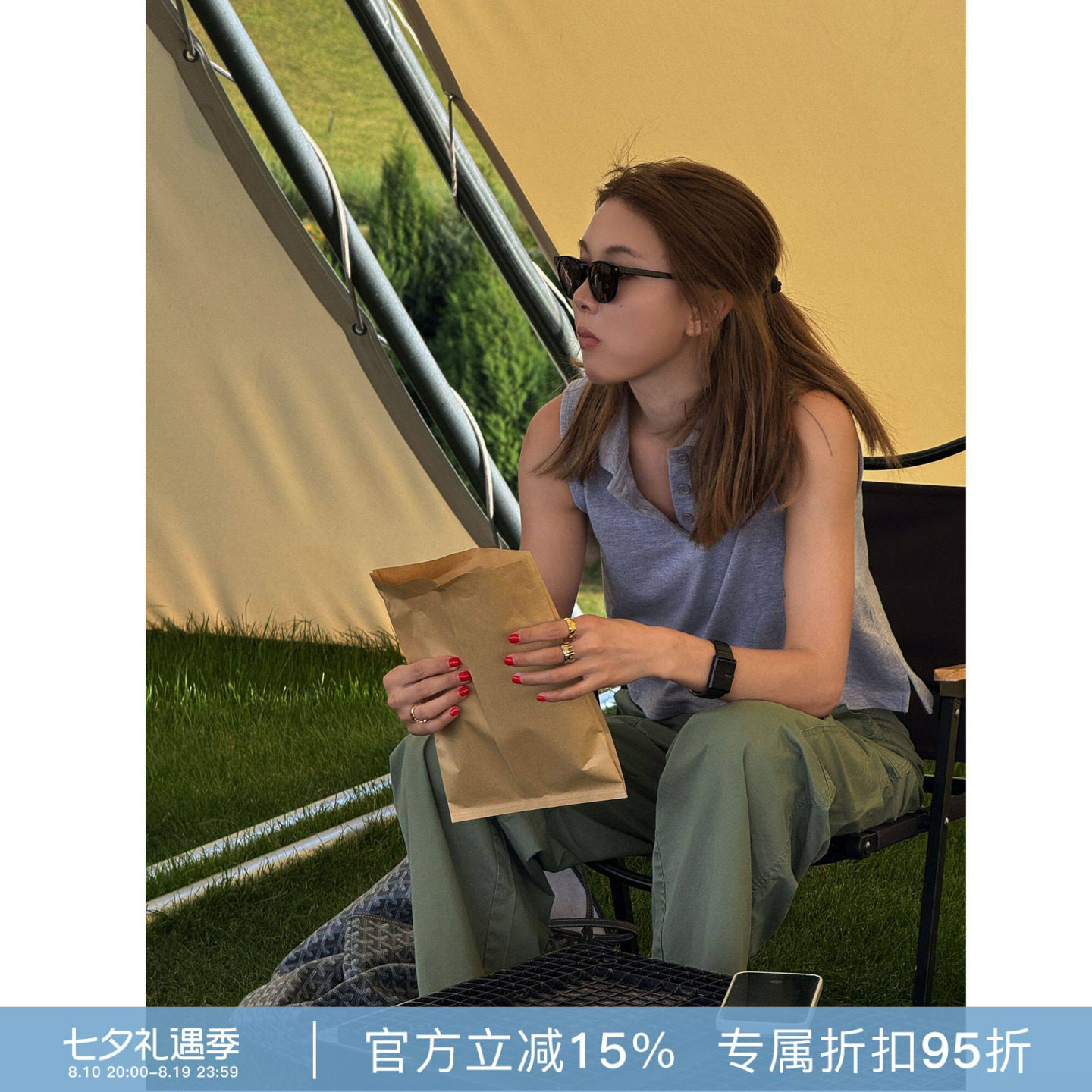 RHER STUDIO“山系灰领”夏季新款微宽松直筒百搭无袖polo上衣D23