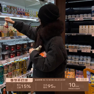 R-HER“狐领双嵌”保暖极简风短款大毛领羽绒服女士Y20RR