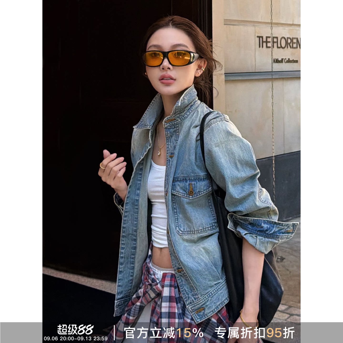 RHER STUDIO"西雅图时光"做旧水洗轻薄宽松百搭显瘦牛仔外套W6007