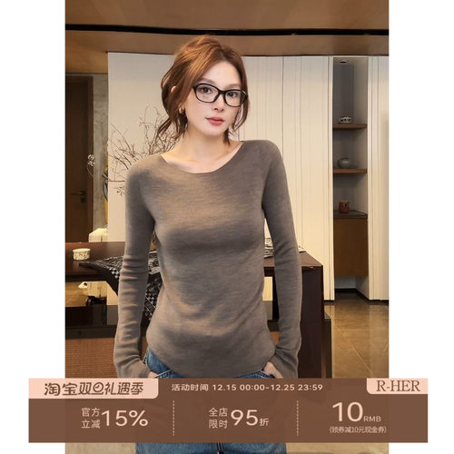 R-HER【多彩打底】于Moli 秋冬修身型薄款圆领套头打底毛针织衫女