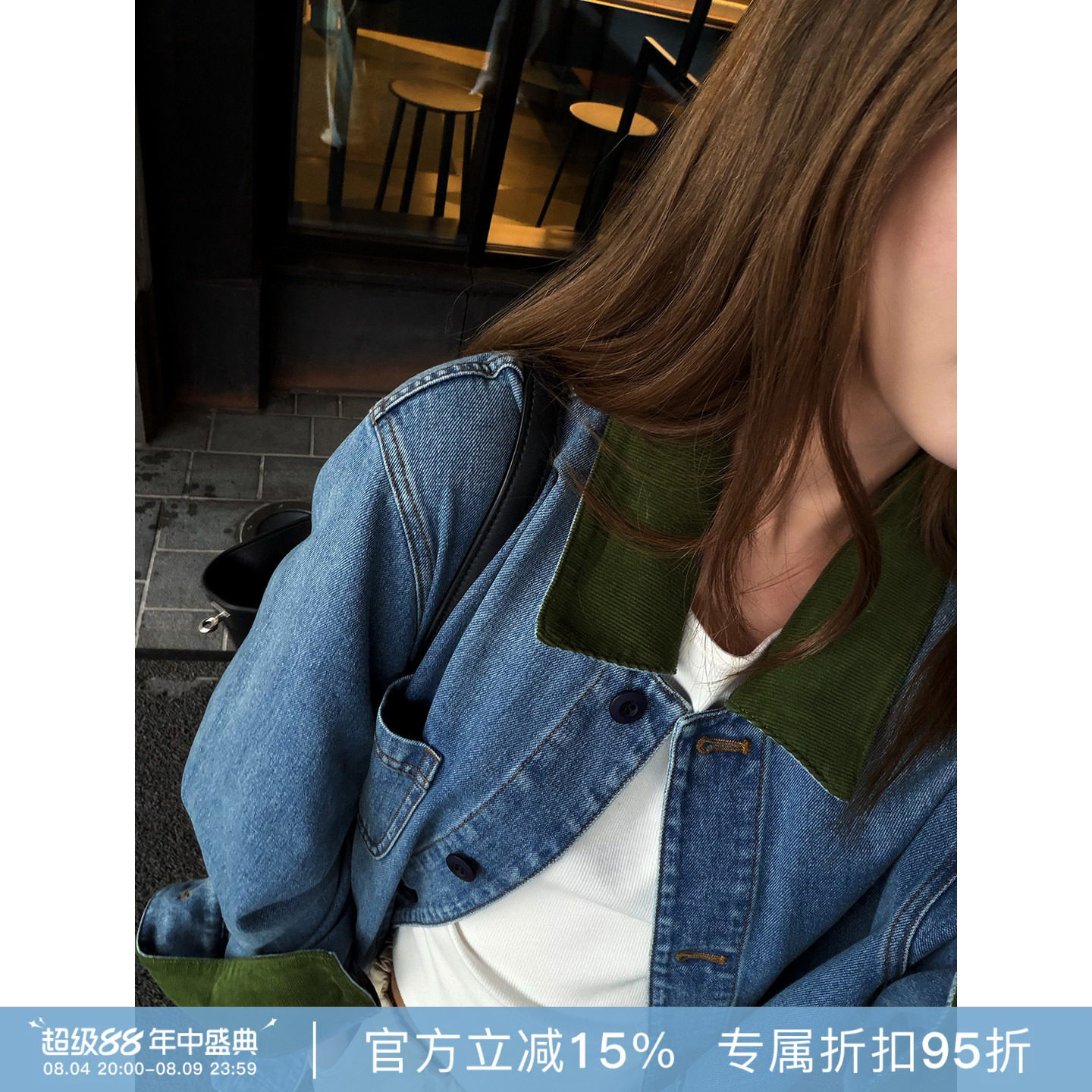 RHER STUDIO“橄榄绿翻领”春秋款复古做旧水洗百搭牛仔外套WT010