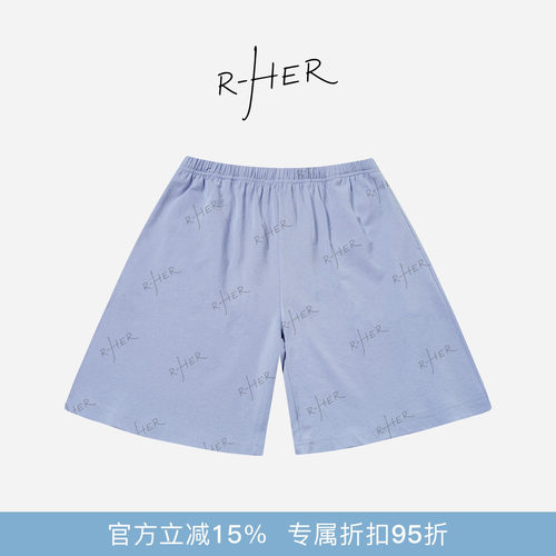 RHER STUDIO  夏季蓝色低腰直筒休闲裤女运动通勤百搭短裤K1735